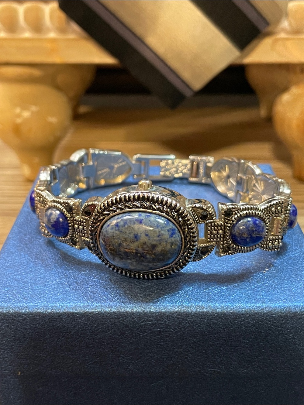 Silver Lapis Lazuli Stone Link Watch
